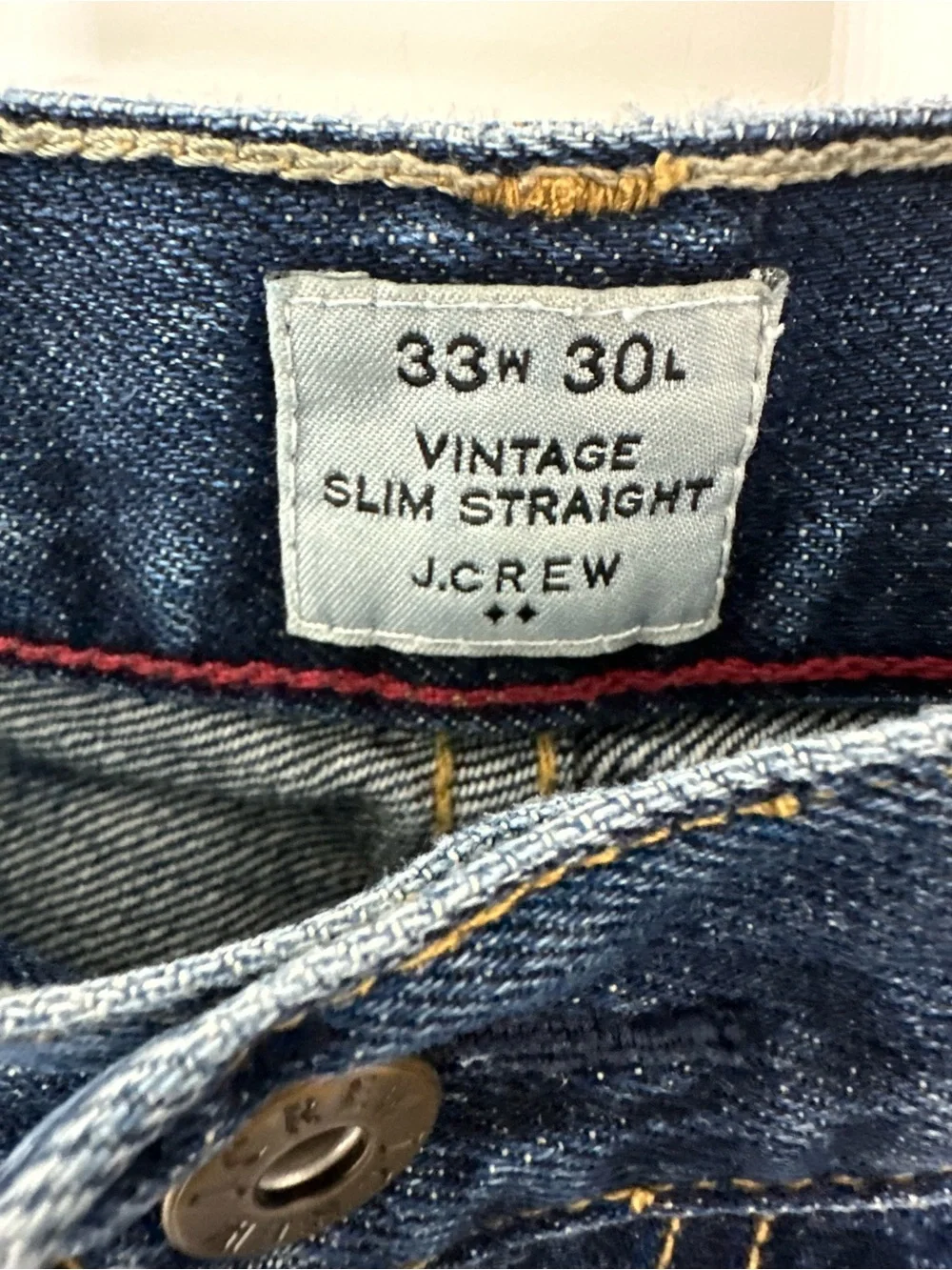 J. Crew Vintage Slim Straight Mens 33Wx30L Blue Denim Jeans